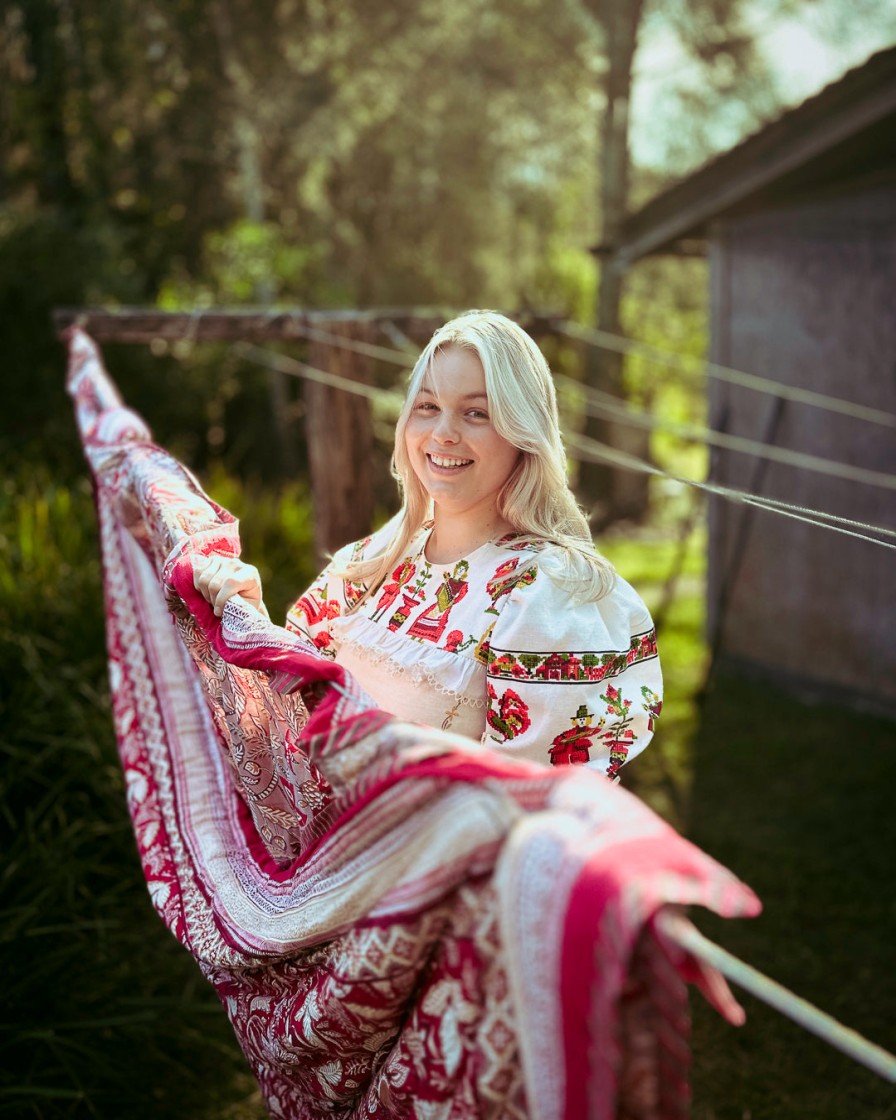 Dowry Tops | The Faysy Blouse In Embroidered Tablecloth